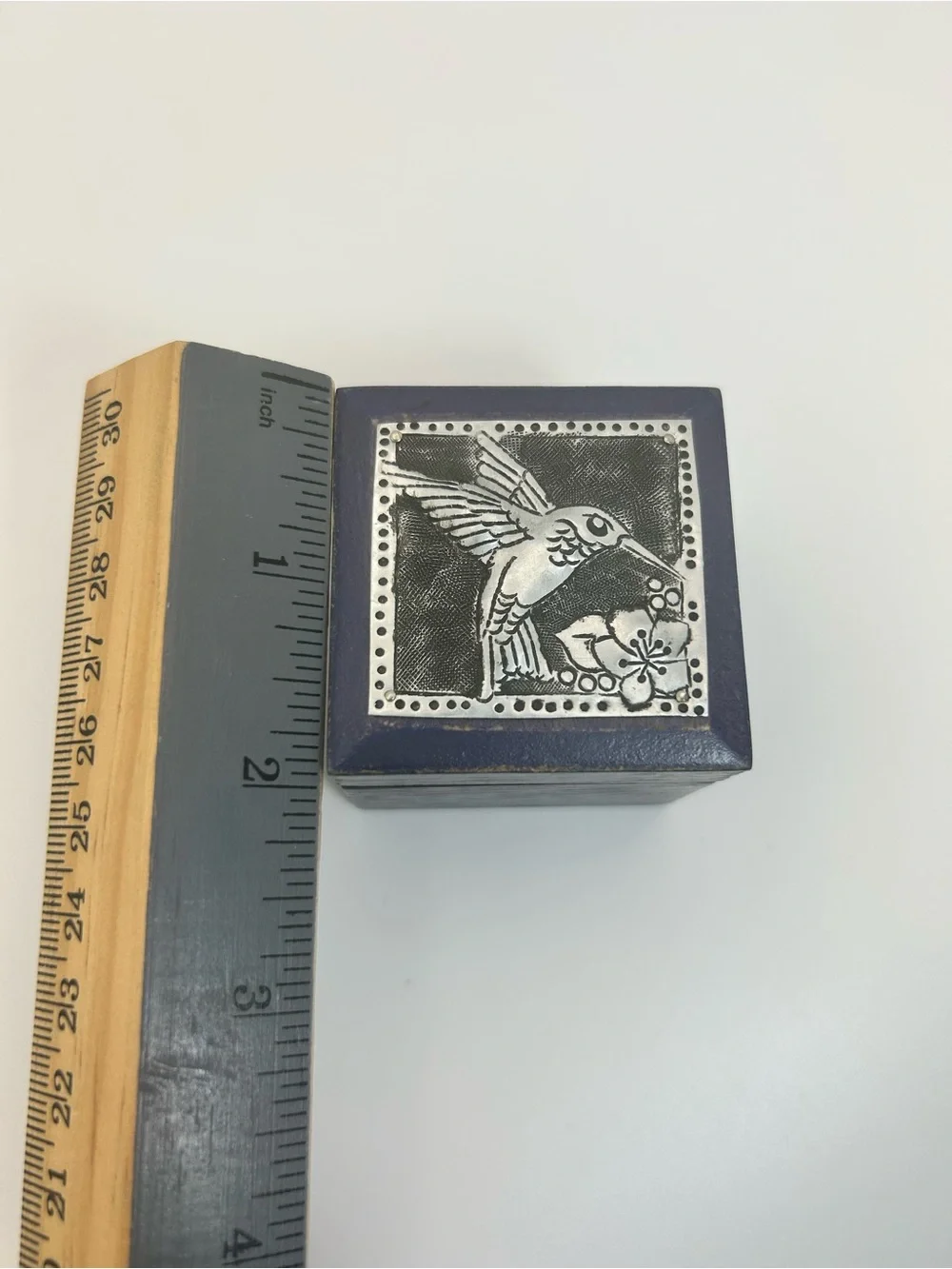 Navy Blue Hummingbird Trinket Box Wooden Small 2